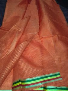 Orange Sari with Striped Border