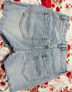 Light Blue High-Waist Denim Shorts