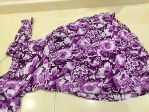 💜🤍 Women Floral Print Alia Cut Dress With Paint