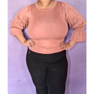 Peach Baloon Slevees Woolean Top