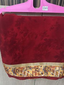 Red Saree With Yellow Design Border.