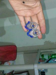 Boho Blue Beaded Jhumka Earrings