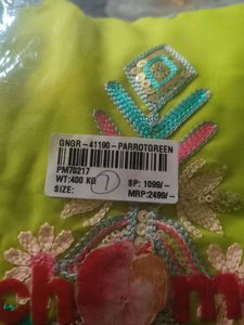 Parrot Green Floral Sequence Dress Material