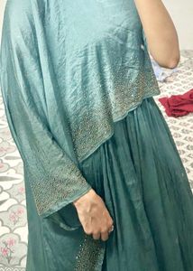 Elegant Ethnic Bottle Green Cape Gown