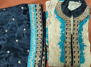Cream And Black Colour Shrara Suit With Blue Threa