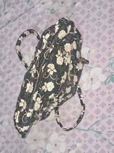 Black White Flora Handbag