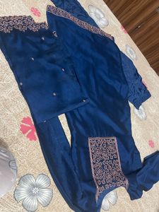 Elegant Blue Embroidered Suit with Pants &amp; Dupatta