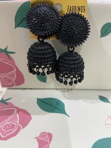 Black Beaded Jhumka Earrings