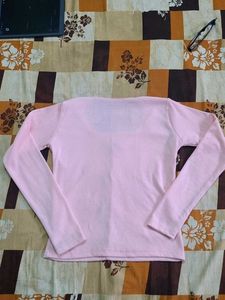 Squeare Neck Pink Long Sleeve Top with Bows