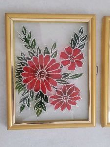 Flower Glass Painting With Frame- Set Of Two