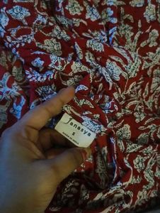 Janasya Red Cotton Wrap Dress (S)