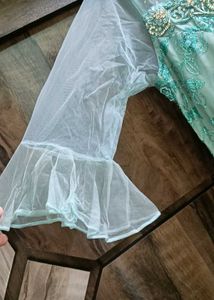 Beautiful Mint Green Embroidered Gown with Dupatta