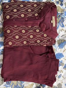 Tasva Maroon Thread Embroidered Kurta Set
