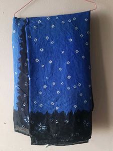 Blue bhandhani printed  cotton saree