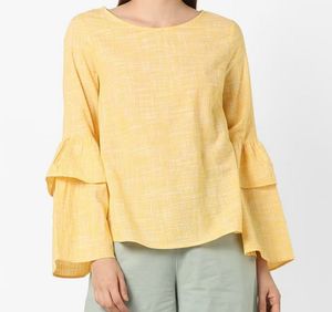 Yellow Ruffle Sleeve Blouse