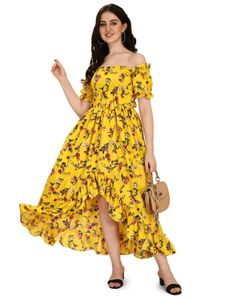 Mustered yellow floral tube dress