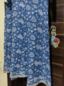 Blue Floral Print Kurti With Pant Combo