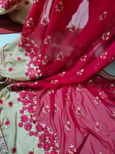Magenta And Beige Saree Blouse Unstitched Attached