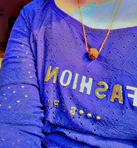 WOMEN&#39;S SELF DESIGN CUT WORK ROYAL BLUE TOP