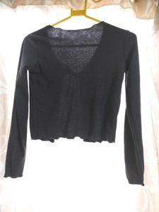 Black Tie-Front Crop Top