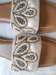 Pearl &amp; Shell Embellished Slides
