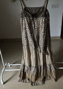Brown&amp;Beige Printed Tiered Maxi Dress