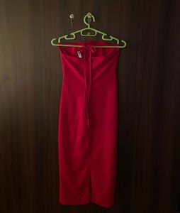 Red Strapless Midi Dress