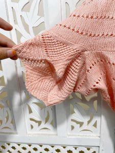 Knit Open Front Soft Peach Pink Cardigan D