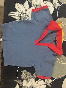 Blue & Red Ribbed Crop Top