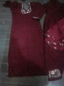 Embroidered Maroon Kurta Set