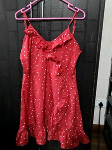Red Heart Print Ruffle Mini Dress