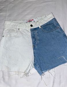 White And Blue Denim Shorts