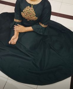 Olive Green Long Frock Along With Dupatta