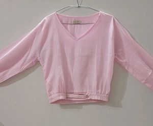Pink Long Sleeve V-Neck Top