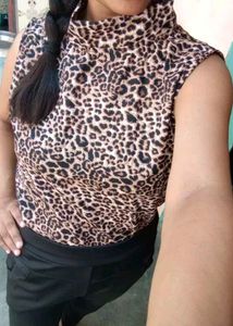 Leopard Print High Neck Top