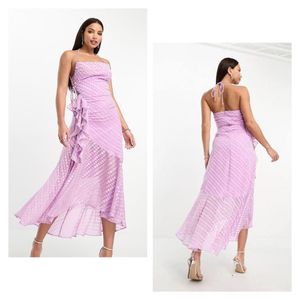 Lilac Ruffle Midi Dress