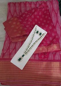 Beautiful Bhagalpuri Pink Saree & Blouse