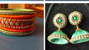 Elegant Hand Made Silk Thread Bangles And Stud Set