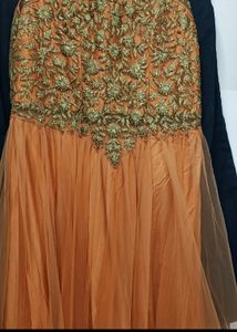 Heavy Golden Thread Work Silk Netted Gown