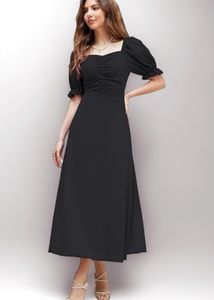 Elegant Black Puff Sleeve Dress