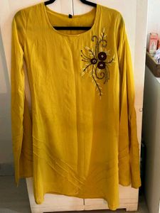 Mustard Flared Sleeved Kurti For Women