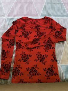 Red Floral Long Sleeve Top