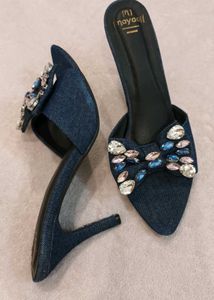 New Denim And Diamond Stud Heels..