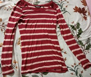 Red &amp; White Striped Long Sleeve Top