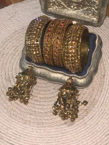 Traditional Gold-Tone Bridal Bangles with Jhumka c
