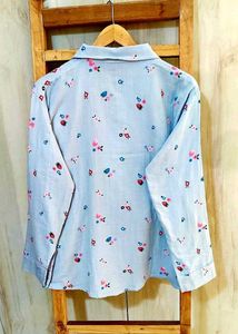 Sky Blue Printed Cotton Shirt Size-42