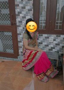 bright pink and golden brown Saree