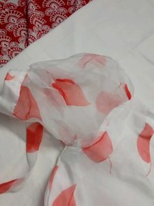 Stylish White With Red Organza Frock