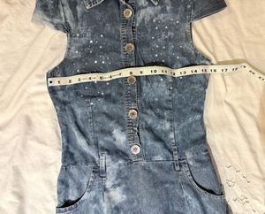 Denim Mini Dress with Embellishments