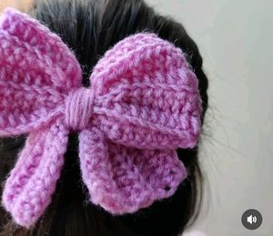 Pink Knit Bow Hair Clip
